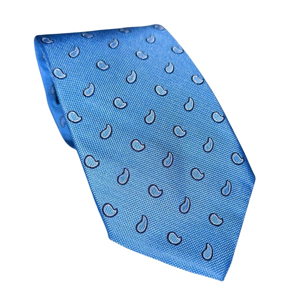 Vtg 70s Brooks Brothers Mens Tie Silk Blue Teardrop Paisley 59x3.25” USA